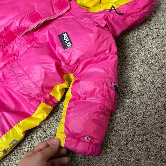 VTG Ralph Lauren Goose Down SnowSuit Bunting 12m-24m Pink & Yellow Puffer Zipper - Picture 11 of 11